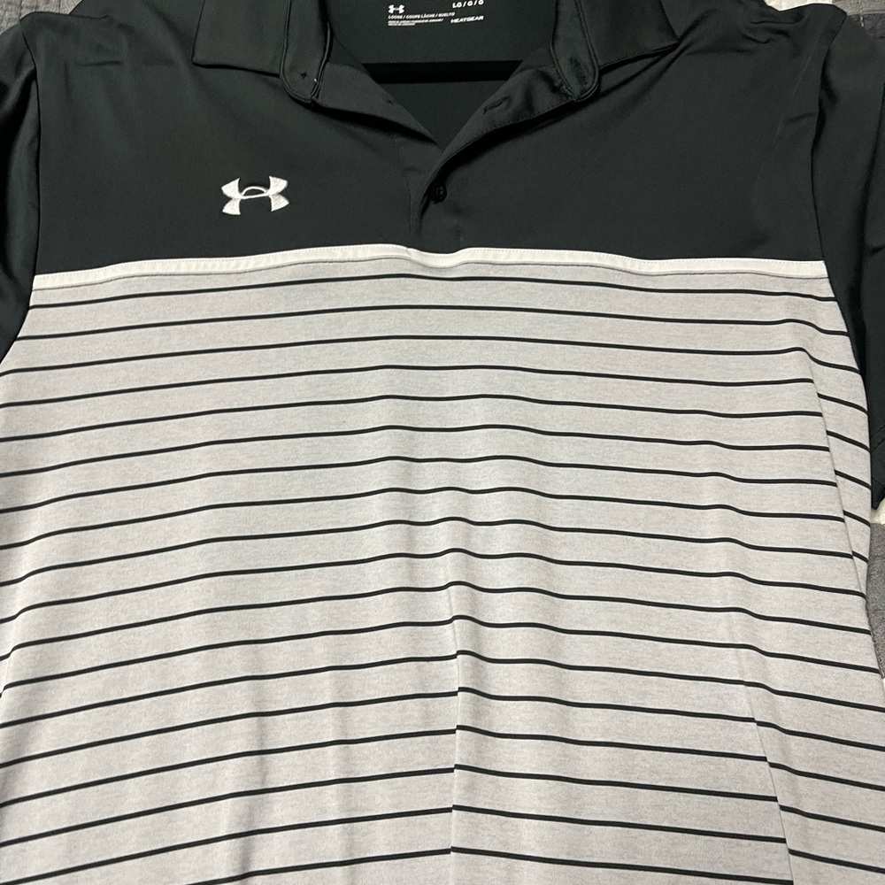 Under Armour Men's Polo Shirt in Black and Gray Stripes